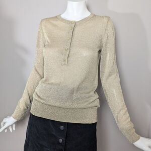 Michael Kors Gold Shimmer pull over, thin sheer golden tunic long sleeve XXS